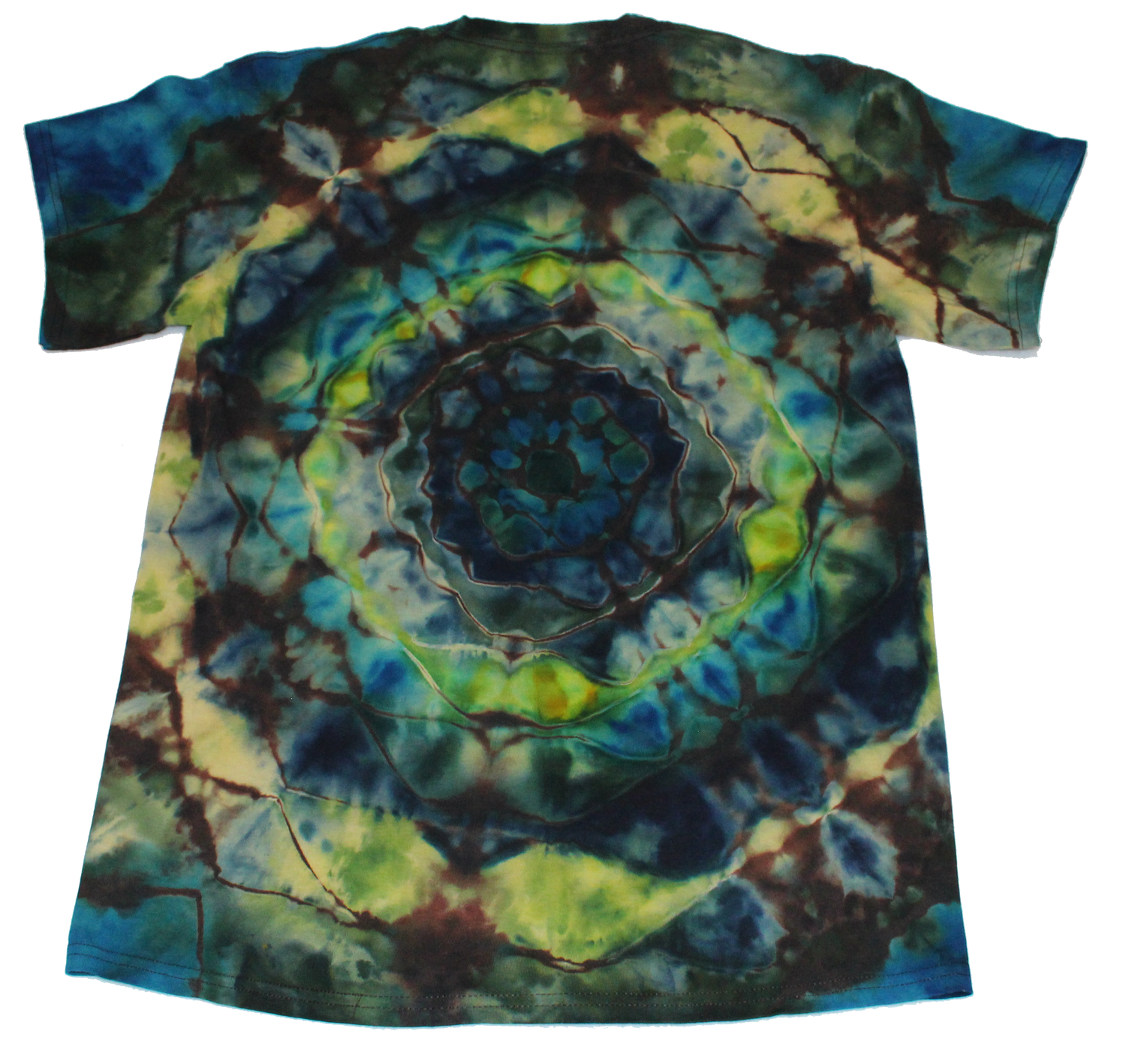 Adult Medium Reverse Dyed Green, Blue and Brown Mandala Ice Dye